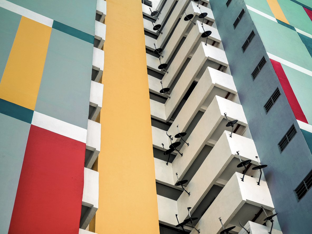 Colorful highrise apartment
